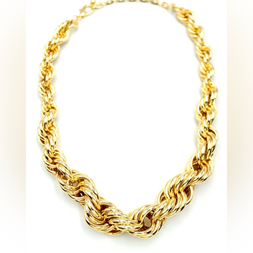 Chunky Gold Tone Rope Chain Necklace Feather-light feel - Picture 2 of 9